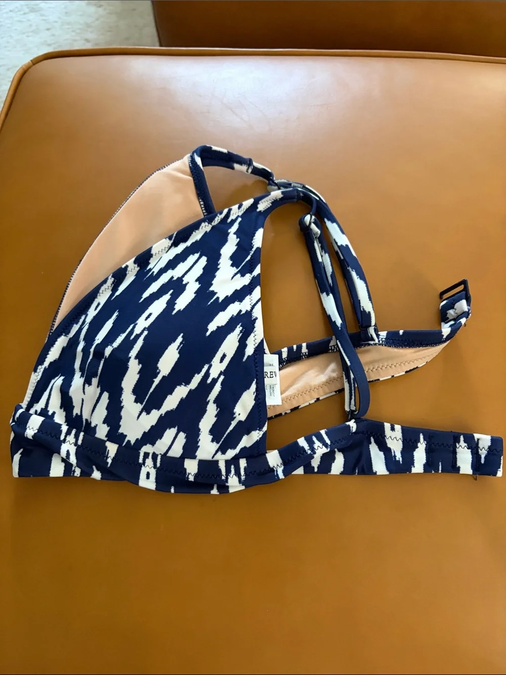 J. Crew Navy and White Ikat Triangle Bikini Top